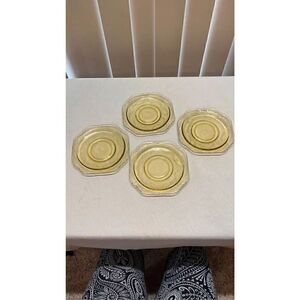 Vintage Federal Glass Gold Depression Yellow Bread And Butter Plates Set of 4
